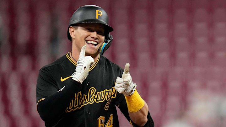 Pittsburgh Pirates designated hitter Diego Castillo celebrates a hit