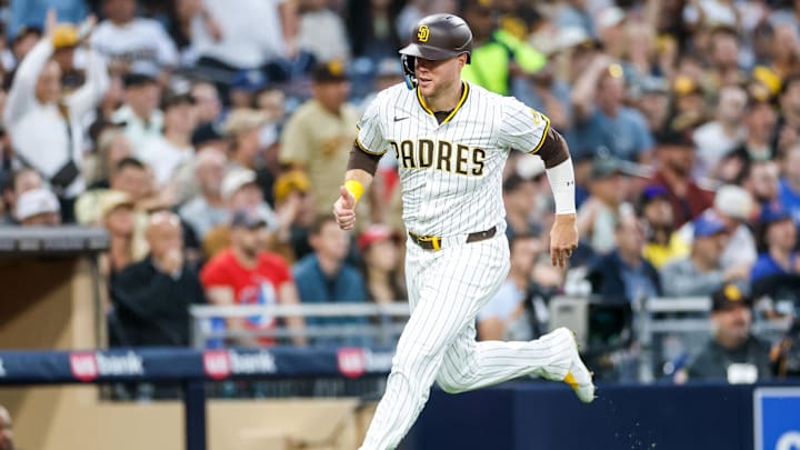 Jun 24, 2025; San Diego, California, USA; San Diego Padres left fielder Gavin Sheets (30) scores a run during the fourth inning against the Washington Nationals at Petco Park. Mandatory Credit: David Frerker-Imagn Images Jun 24, 2025; San Diego, California, USA; San Diego Padres left fielder Gavin Sheets (30) scores a run during the fourth inning against the Washington Nationals at Petco Park. Mandatory Credit: David Frerker-Imagn Images
