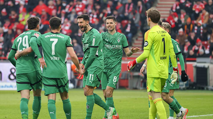 Gladbach bejubelt ein Tor gegen Union Berlin Gladbach bejubelt ein Tor gegen Union Berlin