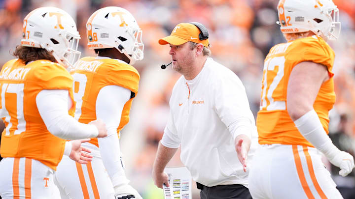 Tennessee head coach Josh Heupel during a college football game between Tennessee and UTEP at Neyland Stadium in Knoxville, Tenn., Saturday, Nov. 23, 2024.