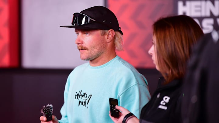 Nov 23, 2024; Las Vegas, Nevada, USA; Stake F1 Sauber driver Valtteri Bottas (77) arrives for the Las Vegas Grand Prix at Las Vegas Circuit. Mandatory Credit: Gary A. Vasquez-Imagn Images