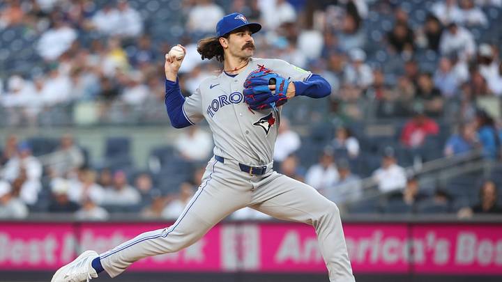 Toronto Blue Jays starting pitcher Dylan Cease pitches. Toronto Blue Jays starting pitcher Dylan Cease pitches.