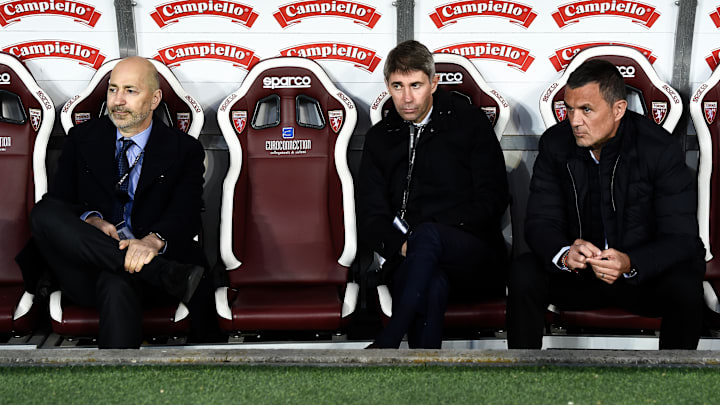 Ivan Gazidis (L), Frederic Massara (C) and Paolo Maldini (R...