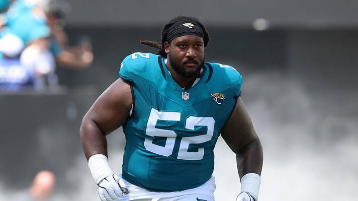 Sep 13, 2026; Jacksonville, Florida, USA;  Jacksonville Jaguars defensive tackle Davon Hamilton (52) beffore the game against the Cleveland Browns at EverBank Stadium.  Mandatory Credit: Nathan Ray Seebeck-Imagn Images