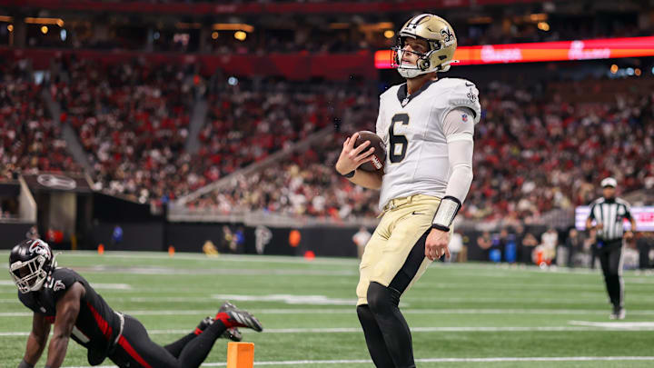 Jan 4, 2026; Atlanta, Georgia, USA; New Orleans Saints quarterback Tyler Shough (6) scores a touchdown against the Atlanta Falcons in the second quarter at Mercedes-Benz Stadium. Mandatory Credit: Brett Davis-Imagn Images Jan 4, 2026; Atlanta, Georgia, USA; New Orleans Saints quarterback Tyler Shough (6) scores a touchdown against the Atlanta Falcons in the second quarter at Mercedes-Benz Stadium. Mandatory Credit: Brett Davis-Imagn Images
