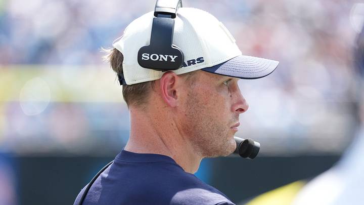 Sep 13, 2026; Charlotte, North Carolina, USA;  Chicago Bears head coach Ben Johnson looks on from the sideline in the second quarter against the Carolina Panthers at Bank of America Stadium.  Mandatory Credit: Jim Dedmon-Imagn Images