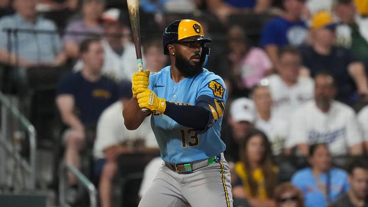 Jun 8, 2026; Summerlin, Nevada, USA;  Milwaukee Brewers third baseman Luis Rengifo (13) competes during the ninth inning against the Athletics at the Las Vegas Ballpark. Mandatory Credit: Lucas Peltier-Imagn Images