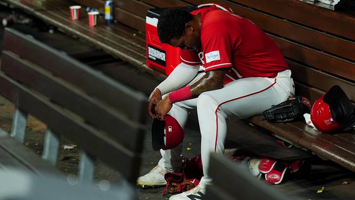 Jun 24, 2026; Cincinnati, Ohio, USA; Cincinnati Reds outfielder Dane Myers sits in the dugout after his team’s loss against the Milwaukee Brewers at Great American Ball Park. Mandatory Credit: Aaron Doster-Imagn Images Jun 24, 2026; Cincinnati, Ohio, USA; Cincinnati Reds outfielder Dane Myers sits in the dugout after his team’s loss against the Milwaukee Brewers at Great American Ball Park. Mandatory Credit: Aaron Doster-Imagn Images