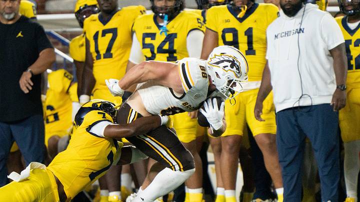 Western Michigan senior Brennan Wooten carries the ball during the season-opening game at Michigan Stadium in Ann Arbor, Mich. on Saturday, Sept. 5, 2026.
