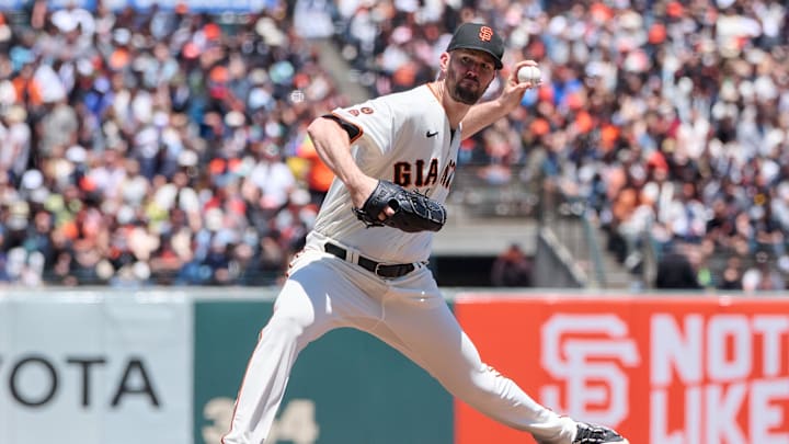 Jul 8, 2023; San Francisco, California, USA; San Francisco Giants pitcher Alex Wood (57) throws a