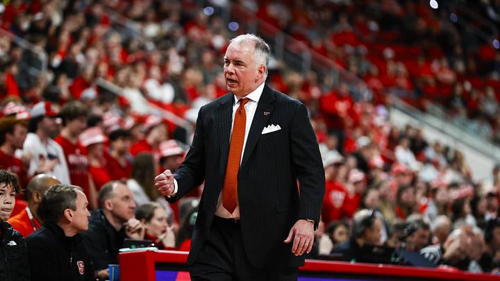 Feb 7, 2026; Raleigh, North Carolina, USA; Virginia Tech Hokies head coach Mike Young reacts during the first half of the game against the NC State Wolfpack at Lenovo Center. Mandatory Credit: Jaylynn Nash-Imagn Images