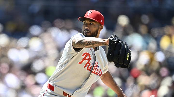 May 27, 2026; San Diego, California, USA; Philadelphia Phillies pitcher Cristopher Sánchez (61) delivers during the fourth inning against the San Diego Padres at Petco Park. Sánchez set a team record for the most consecutive scoreless innings. Mandatory Credit: Denis Poroy-Imagn Images