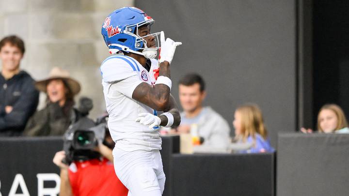 Mississippi Rebels wide receiver Deuce Alexander celebrates his touchdown against the Vanderbilt Commodores during the first half at FirstBank Stadium. Mandatory Credit: Steve Roberts-Imagn Images Mississippi Rebels wide receiver Deuce Alexander celebrates his touchdown against the Vanderbilt Commodores during the first half at FirstBank Stadium. Mandatory Credit: Steve Roberts-Imagn Images