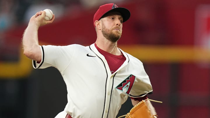 Arizona Diamondbacks right-hander Merrill Kelly (29) pitches against the Baltimore Orioles at Chase Field in Phoenix on April 8, 2025.