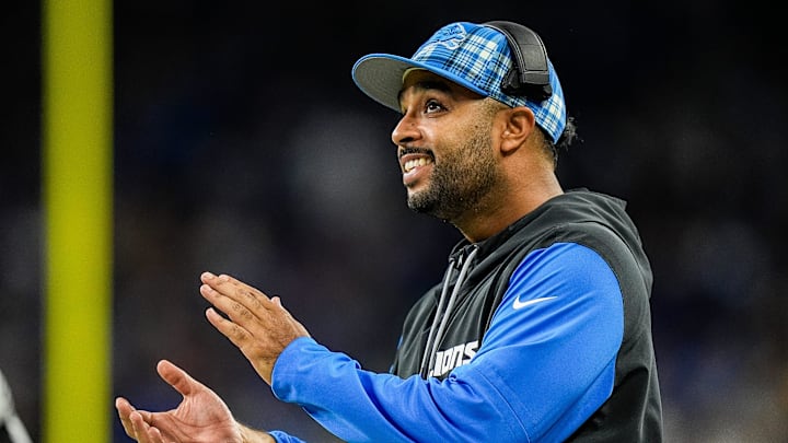 Detroit Lions assistant special team Jett Modkins reacts to a play against Tennessee Titans