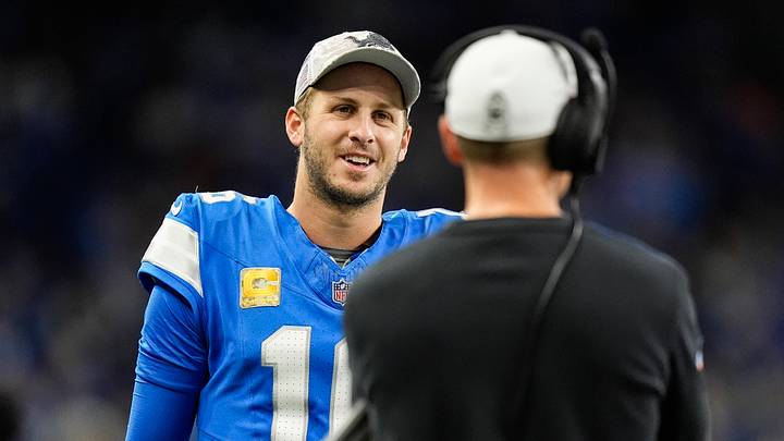 Nov 17, 2024; Detroit, MI, USA; Detroit Lions quarterback Jared Goff (16) talks to offensive coordinator Ben Johnson on the sideline during the second half against Jacksonville Jaguars at Ford Field in Detroit on Sunday, Nov. 17, 2024. Mandatory Credit: Junfu Han/USA TODAY Network via Imagn Images Nov 17, 2024; Detroit, MI, USA; Detroit Lions quarterback Jared Goff (16) talks to offensive coordinator Ben Johnson on the sideline during the second half against Jacksonville Jaguars at Ford Field in Detroit on Sunday, Nov. 17, 2024. Mandatory Credit: Junfu Han/USA TODAY Network via Imagn Images