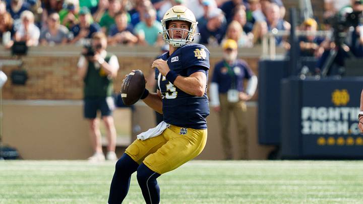 Notre Dame quarterback CJ Carr throws a pass for a touchdown during a NCAA football game against Rice at Notre Dame Stadium on Saturday, Sept. 12, 2026, in South Bend. Notre Dame quarterback CJ Carr throws a pass for a touchdown during a NCAA football game against Rice at Notre Dame Stadium on Saturday, Sept. 12, 2026, in South Bend.
