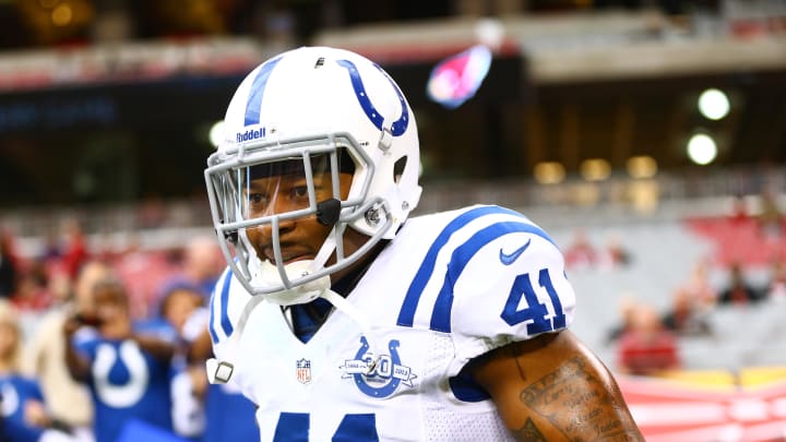 Nov 24, 2013; Phoenix, AZ, USA; Indianapolis Colts safety Antoine Bethea (41) against the Arizona Cardinals at University of Phoenix Stadium. The Cardinals defeated the Colts 40-11. Mandatory Credit: Mark J. Rebilas-USA TODAY Sports