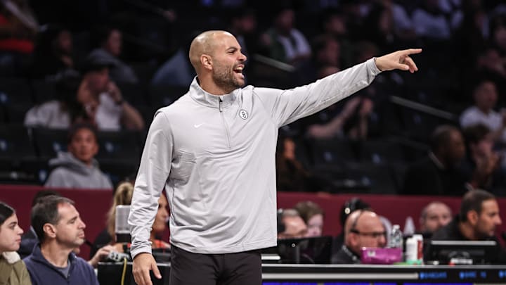 Oct 27, 2024; Brooklyn, New York, USA; Brooklyn Nets head coach Jordi Fernandez yells out instructions in the first quarter against the Milwaukee Bucks at Barclays Center. Mandatory Credit: Wendell Cruz-Imagn Images Oct 27, 2024; Brooklyn, New York, USA; Brooklyn Nets head coach Jordi Fernandez yells out instructions in the first quarter against the Milwaukee Bucks at Barclays Center. Mandatory Credit: Wendell Cruz-Imagn Images