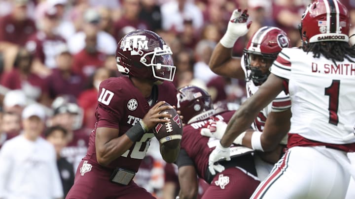 Texas A&M quarterback Marcel Reed looks for an open receiver against South Carolina.