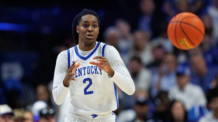 Feb 28, 2026; Lexington, Kentucky, USA; Kentucky Wildcats guard Jasper Johnson (2) grabs a pass during the first half against the Vanderbilt Commodores at Rupp Arena at Central Bank Center. Mandatory Credit: Jordan Prather-Imagn Images