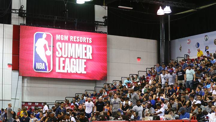 Jul 6, 2018; Las Vegas, NV, USA; Detailed view of a NBA Summer League logo in the Cox Pavilion during a Brooklyn Nets game against the Orlando Magic. Mandatory Credit: Mark J. Rebilas-USA TODAY Sports Jul 6, 2018; Las Vegas, NV, USA; Detailed view of a NBA Summer League logo in the Cox Pavilion during a Brooklyn Nets game against the Orlando Magic. Mandatory Credit: Mark J. Rebilas-USA TODAY Sports