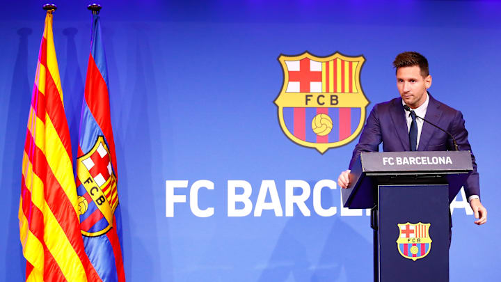 Lionel Messi cuando anunció en 2021 su salida del FC Barcelona