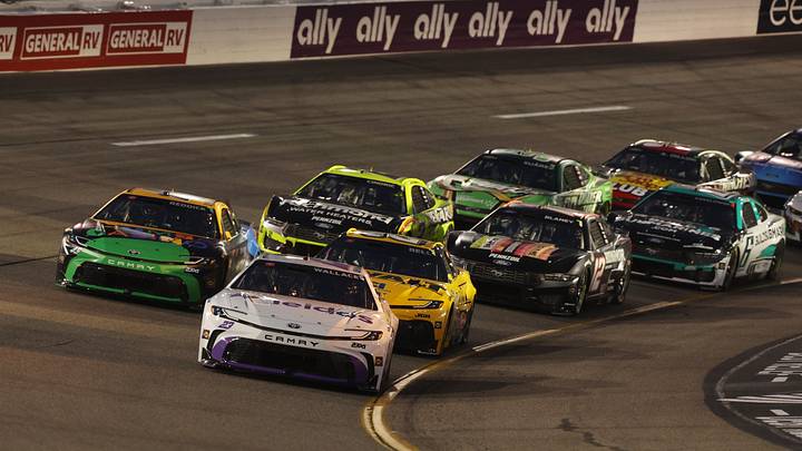 Aug 16, 2025; Richmond, Virginia, USA; NASCAR Cup Series driver Bubba Wallace (23) leads a pack of cars during the NASCAR Cup Series Cook Out 400 at Richmond Raceway. Aug 16, 2025; Richmond, Virginia, USA; NASCAR Cup Series driver Bubba Wallace (23) leads a pack of cars during the NASCAR Cup Series Cook Out 400 at Richmond Raceway.