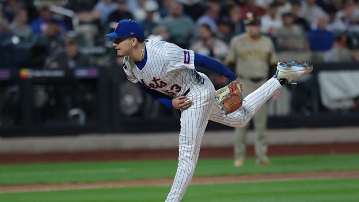 Sep 17, 2025; New York City, New York, USA; New York Mets relief pitcher Dominic Hamel (53) delivers a pitch during the sixth inning against the San Diego Padres at Citi Field. Mandatory Credit: Vincent Carchietta-Imagn Images