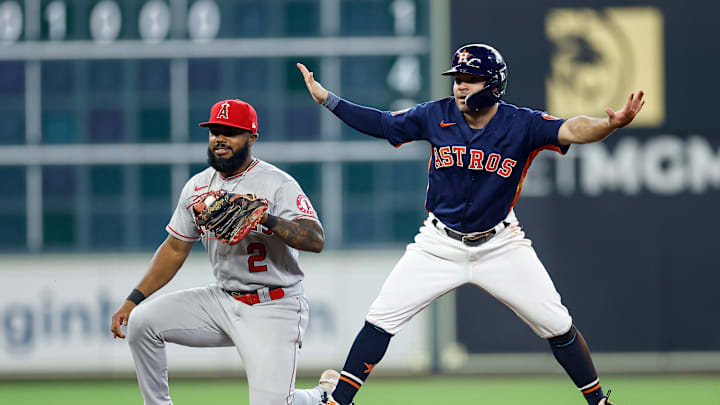 Houston Astros second baseman Jose Altuve, Los Angeles Angels infielder Luis Rengifo Houston Astros second baseman Jose Altuve, Los Angeles Angels infielder Luis Rengifo