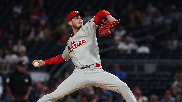 Jun 6, 2025; Pittsburgh, Pennsylvania, USA;  Philadelphia Phillies relief pitcher Alan Rangel (56) pitches in his major league debut against  the Pittsburgh Pirates during the fourth inning at PNC Park. Mandatory Credit: Charles LeClaire-Imagn Images