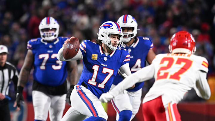 Buffalo Bills quarterback Josh Allen runs for a first down in the second quarter against the Kansas City Chiefs.