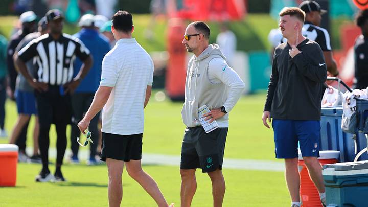 Miami Dolphins general manager Jon-Eric Sullivan attends a joint practice with the New York Giants at the Baptist Health Training Complex. Miami Dolphins general manager Jon-Eric Sullivan attends a joint practice with the New York Giants at the Baptist Health Training Complex.