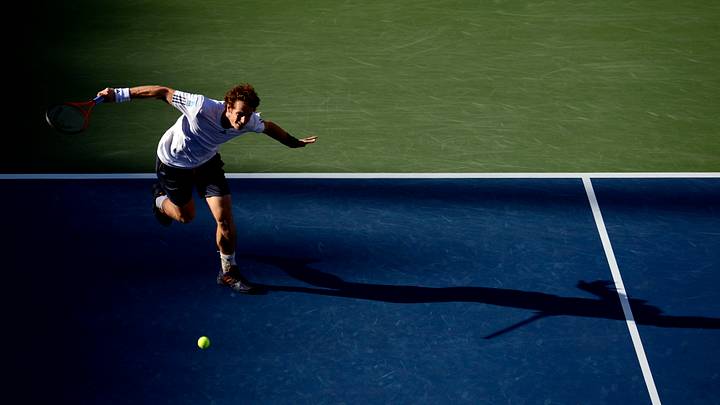 Sep 10, 2012; Queens, NY, USA; Andy Murray (GBR) returns a shot against Novak Djokovic (SRB) in the men's singles final on day fifteen of the 2012 US Open at Billie Jean King National Tennis Center. Mandatory Credit: Jerry Lai-USA TODAY Sports Sep 10, 2012; Queens, NY, USA; Andy Murray (GBR) returns a shot against Novak Djokovic (SRB) in the men's singles final on day fifteen of the 2012 US Open at Billie Jean King National Tennis Center. Mandatory Credit: Jerry Lai-USA TODAY Sports