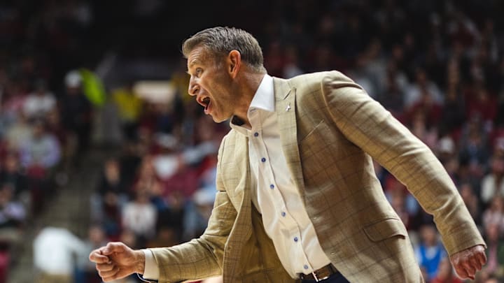 Jan 14, 2025; Tuscaloosa, Alabama, USA; Alabama Crimson Tide head coach Nate Oats directs his team against the Mississippi Rebels during the second half at Coleman Coliseum. Mandatory Credit: Will McLelland-Imagn Images