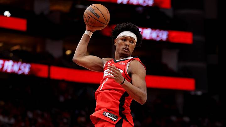 May 1, 2026; Houston, Texas, USA; Houston Rockets guard Amen Thompson (1) rebounds against the Los Angeles Lakers during the third quarter of game six of the first round of the 2026 NBA Playoffs at Toyota Center. Mandatory Credit: Erik Williams-Imagn Images May 1, 2026; Houston, Texas, USA; Houston Rockets guard Amen Thompson (1) rebounds against the Los Angeles Lakers during the third quarter of game six of the first round of the 2026 NBA Playoffs at Toyota Center. Mandatory Credit: Erik Williams-Imagn Images