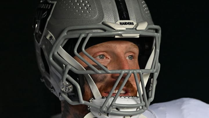 Dec 14, 2025; Philadelphia, Pennsylvania, USA; Las Vegas Raiders defensive end Maxx Crosby (98) in the tunnel against the Philadelphia Eagles at Lincoln Financial Field. Mandatory Credit: Eric Hartline-Imagn Images