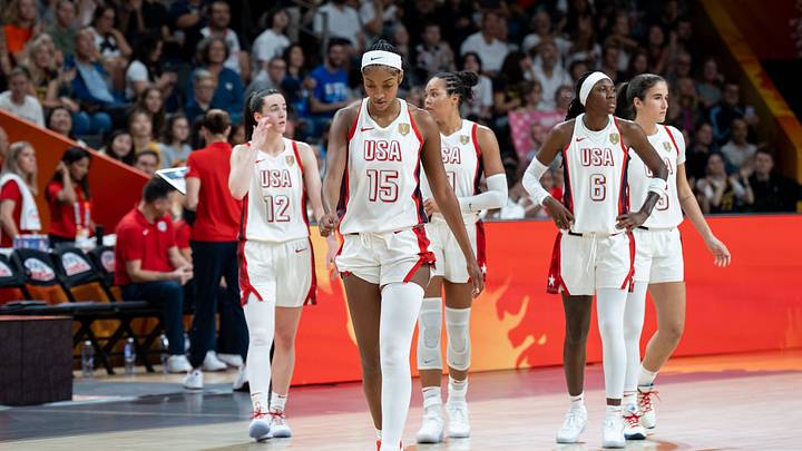 Angel Reese and her teammates play during the FIBA Womens Basketball World Cup. Angel Reese and her teammates play during the FIBA Womens Basketball World Cup.