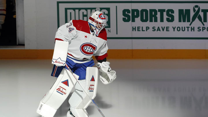 Jan 27, 2024; Pittsburgh, Pennsylvania, USA;  Montreal Canadiens goaltender Jake Allen (34) takes