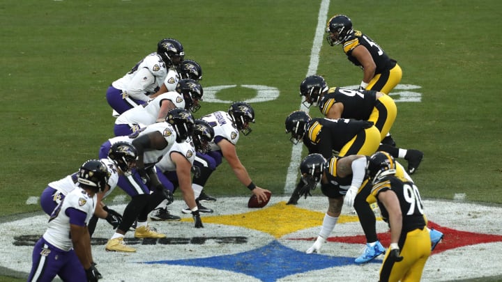 Dec 11, 2022; Pittsburgh, Pennsylvania, USA; The Baltimore Ravens offense lines up against the Pittsburgh Steelers defense during the third quarter at Acrisure Stadium. Baltimore won 16-14. Mandatory Credit: Charles LeClaire-USA TODAY Sports Dec 11, 2022; Pittsburgh, Pennsylvania, USA; The Baltimore Ravens offense lines up against the Pittsburgh Steelers defense during the third quarter at Acrisure Stadium. Baltimore won 16-14. Mandatory Credit: Charles LeClaire-USA TODAY Sports