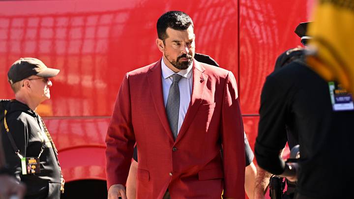 Oct 3, 2026; Iowa City, Iowa, USA;  Ohio State Buckeyes head coach Ryan Day arrives before the game against the Iowa Hawkeyes at Kinnick Stadium.  Mandatory Credit: Jeffrey Becker-Imagn Images
