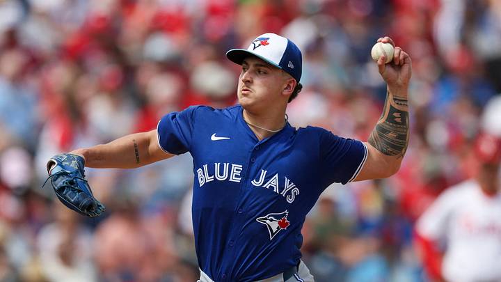 Mar 9, 2024; Clearwater, Florida, USA;  Toronto Blue Jays pitcher Ricky Tiedemann (70) throws a pitch against the Philadelphia Phillies in the second inning at BayCare Ballpark. Mandatory Credit: Nathan Ray Seebeck-USA TODAY Sports