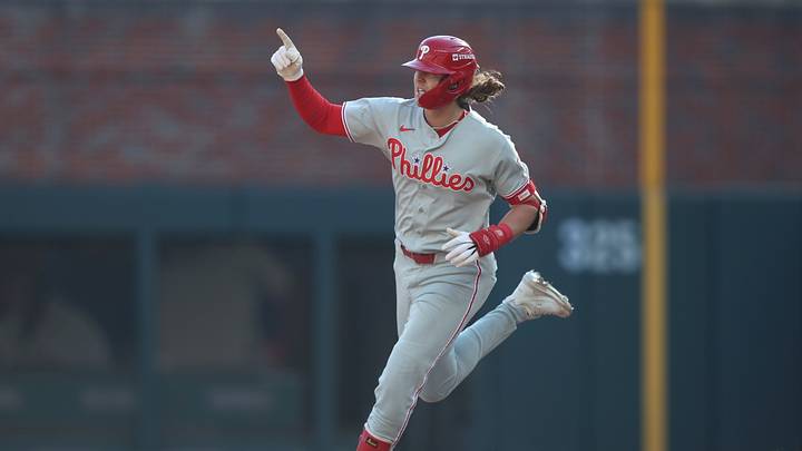 Sep 30, 2026; Cumberland, Georgia, USA; Philadelphia Phillies first baseman Alec Bohm (28) rounds the bases after hitting a solo home run against the Atlanta Braves in the tenth inning during game two of the Wildcard round for the 2026 MLB Playoffs at Truist Park. Mandatory Credit: Brett Davis-Imagn Images Sep 30, 2026; Cumberland, Georgia, USA; Philadelphia Phillies first baseman Alec Bohm (28) rounds the bases after hitting a solo home run against the Atlanta Braves in the tenth inning during game two of the Wildcard round for the 2026 MLB Playoffs at Truist Park. Mandatory Credit: Brett Davis-Imagn Images