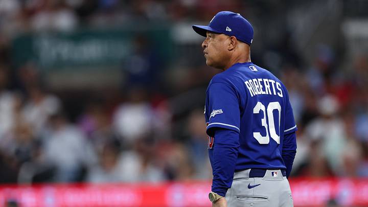 Aug 26, 2026; Cumberland, Georgia, USA; Los Angeles Dodgers manager Dave Roberts reacts against the Atlanta Braves in the fourth inning at Truist Park. Mandatory Credit: Colin Hubbard-Imagn Images Aug 26, 2026; Cumberland, Georgia, USA; Los Angeles Dodgers manager Dave Roberts reacts against the Atlanta Braves in the fourth inning at Truist Park. Mandatory Credit: Colin Hubbard-Imagn Images
