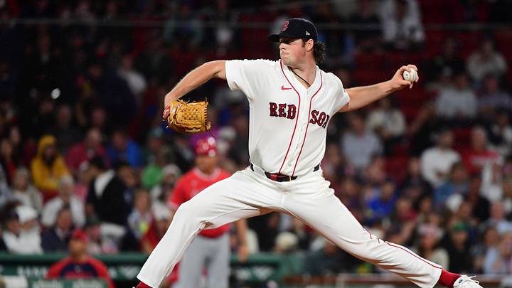 Sep 9, 2026; Boston, Massachusetts, USA;  Boston Red Sox starting pitcher Jake Bennett (64) pitches during the sixth inning against the Los Angeles Angels at Fenway Park. Mandatory Credit: Bob DeChiara-Imagn Images
