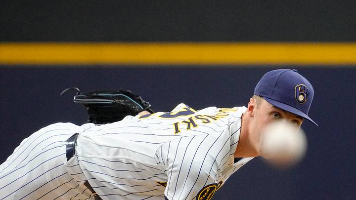 Aug 9, 2026; Milwaukee, Wisconsin, USA; Milwaukee Brewers starting pitcher Jacob Misiorowski (32) delivers a pitch against the Minnesota Twins in the first inning at American Family Field. Mandatory Credit: Michael McLoone-Imagn Images Aug 9, 2026; Milwaukee, Wisconsin, USA; Milwaukee Brewers starting pitcher Jacob Misiorowski (32) delivers a pitch against the Minnesota Twins in the first inning at American Family Field. Mandatory Credit: Michael McLoone-Imagn Images