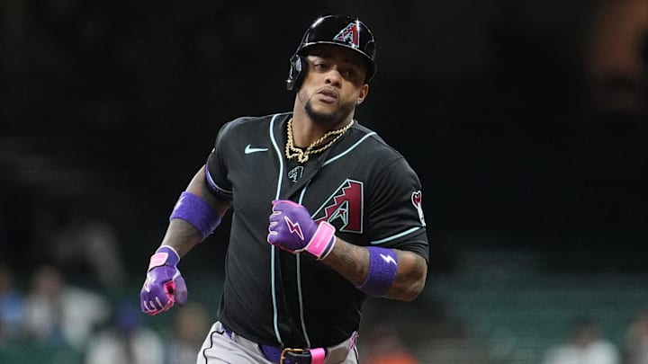 Apr 29, 2026; Milwaukee, Wisconsin, USA; Arizona Diamondbacks second baseman Ketel Marte (4) rounds the bases after hitting a home run against he Milwaukee Brewers in the ninth inning at American Family Field. 