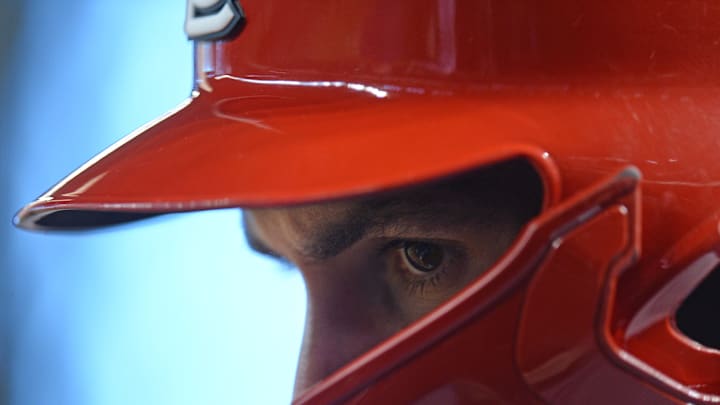 Sep 25, 2019; Phoenix, AZ, USA; St. Louis Cardinals pinch hitter Paul Goldschmidt (46) waits to bat against the Arizona Diamondbacks during the ninth inning at Chase Field. Mandatory Credit: Joe Camporeale-Imagn Images
