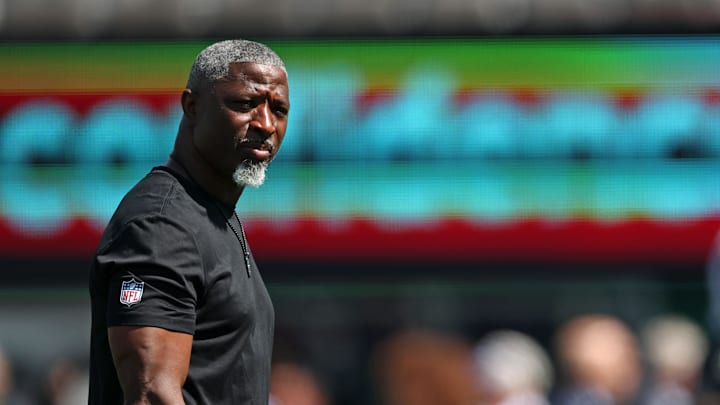 Sep 14, 2025; East Rutherford, New Jersey, USA; New York Jets head coach Aaron Glenn before the game against the Buffalo Bills at MetLife Stadium. Mandatory Credit: Vincent Carchietta-Imagn Images