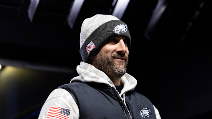 Nov 14, 2024; Philadelphia, Pennsylvania, USA; Philadelphia Eagles head coach Nick Sirianni before action against the Washington Commanders at Lincoln Financial Field. Mandatory Credit: Bill Streicher-Imagn Imagess